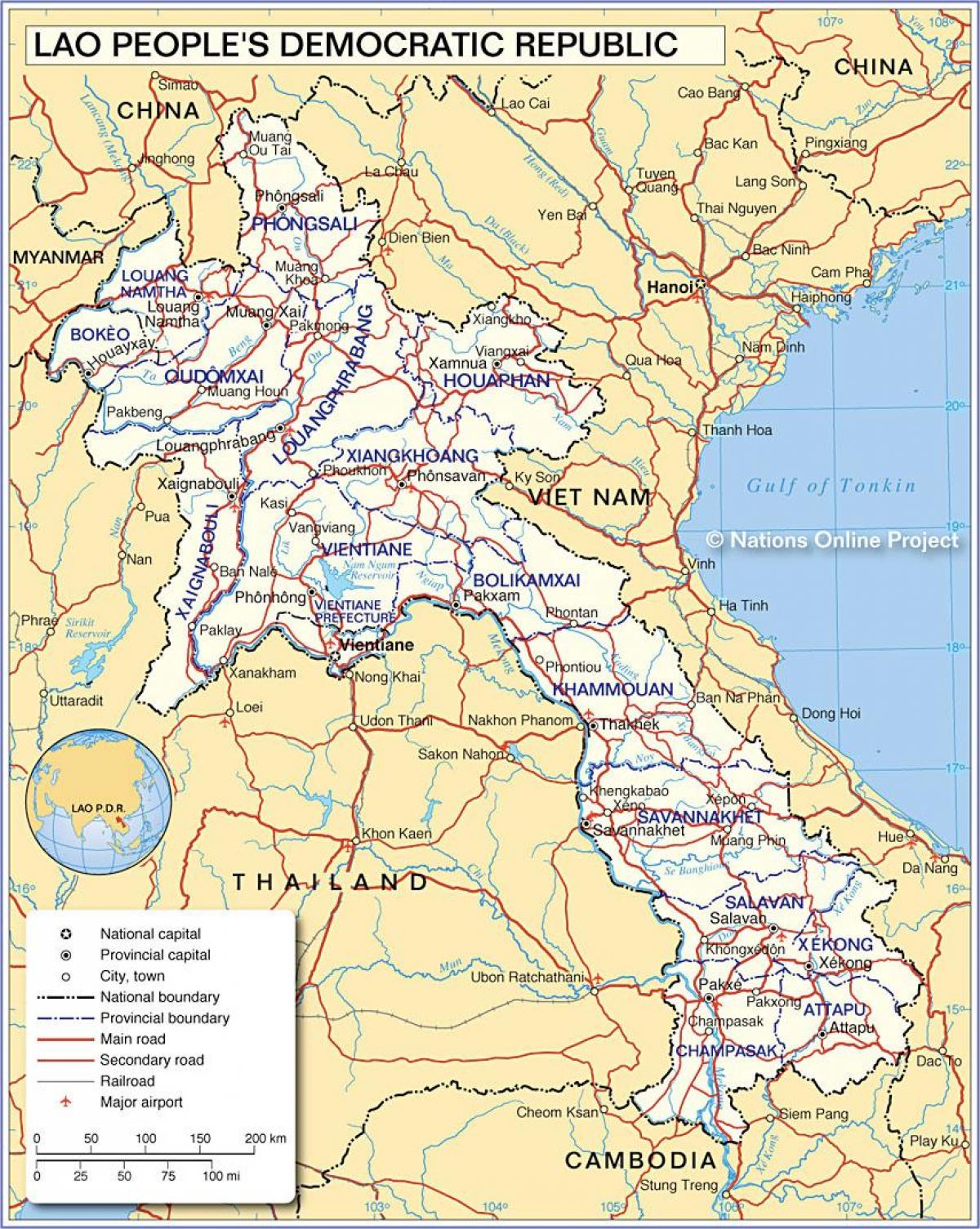 Karte von laos und den umliegenden Ländern