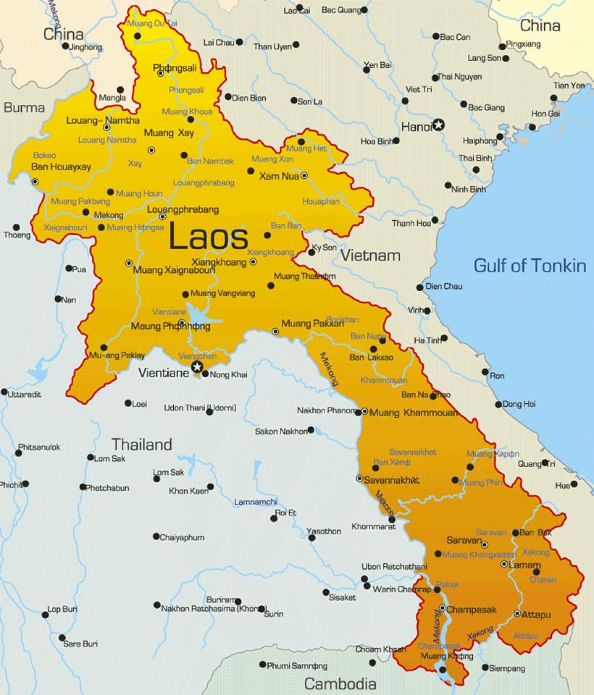 Karte von laos - Laos auf einer Karte (Süd-Ost - Asien, Asien)