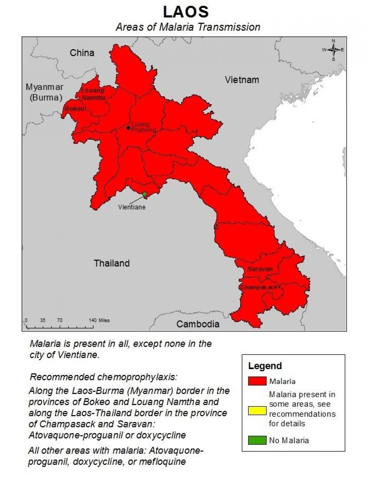 Karte von laos malaria 