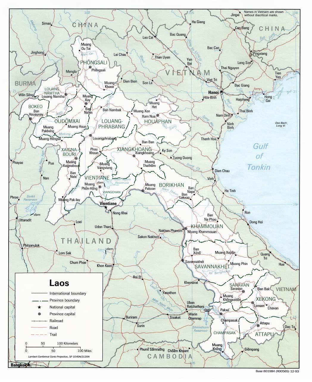 laos Landkarte mit Städten