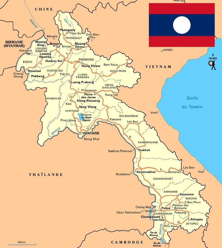 Karte des südlichen laos